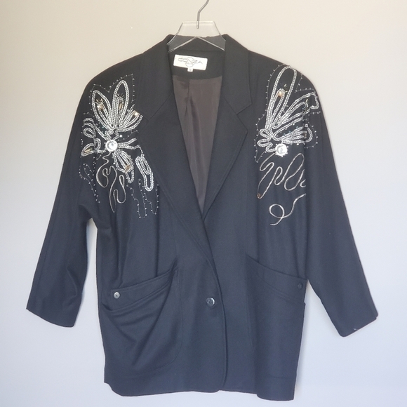 Vintage Dolman Sleeve Embroidered Studded Black Gothic Cosplay Whimsigoth Blazer - Picture 1 of 6